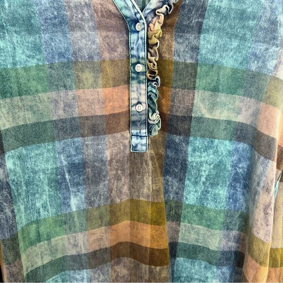 Anthropologie Isabella Sinclair Ruffled Plaid Henley Top Size Medium - Picture 6 of 13